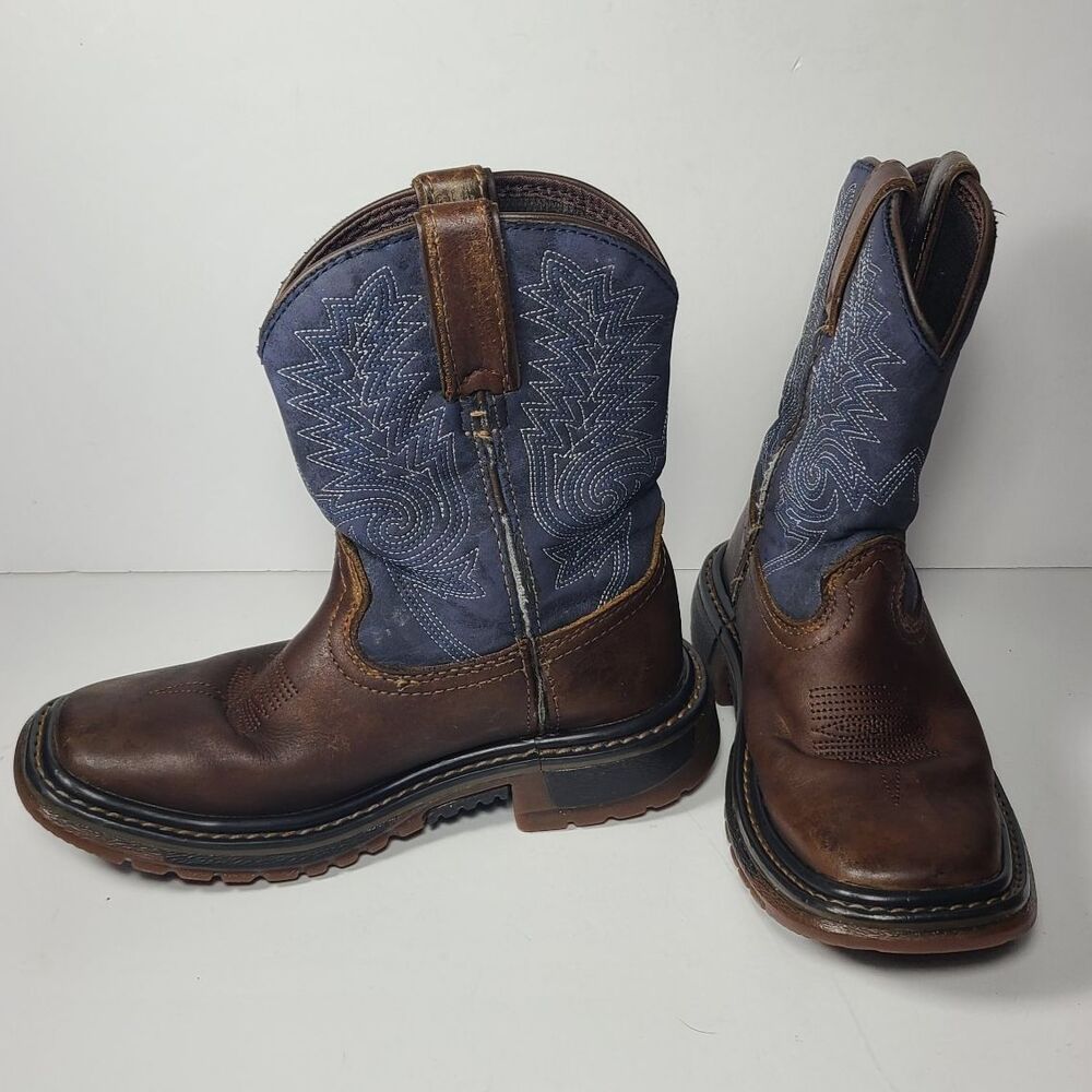 Rocky Kids Ride FLX  Western Cowboy Boots Denim Blue & Brown Square Toe Size 11M